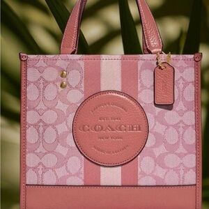 Coach Dempsey Pink Signature Stripe Carry All Tote